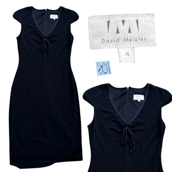David Meister V-Neck Bow Cocktail Dress Sz 4 - Picture 1 of 6